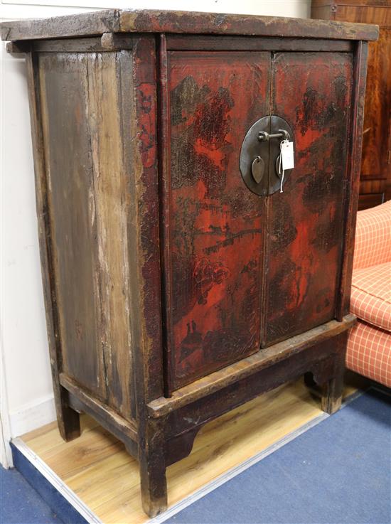 A 19th century Chinese lacquered wood cabinet W.91cm